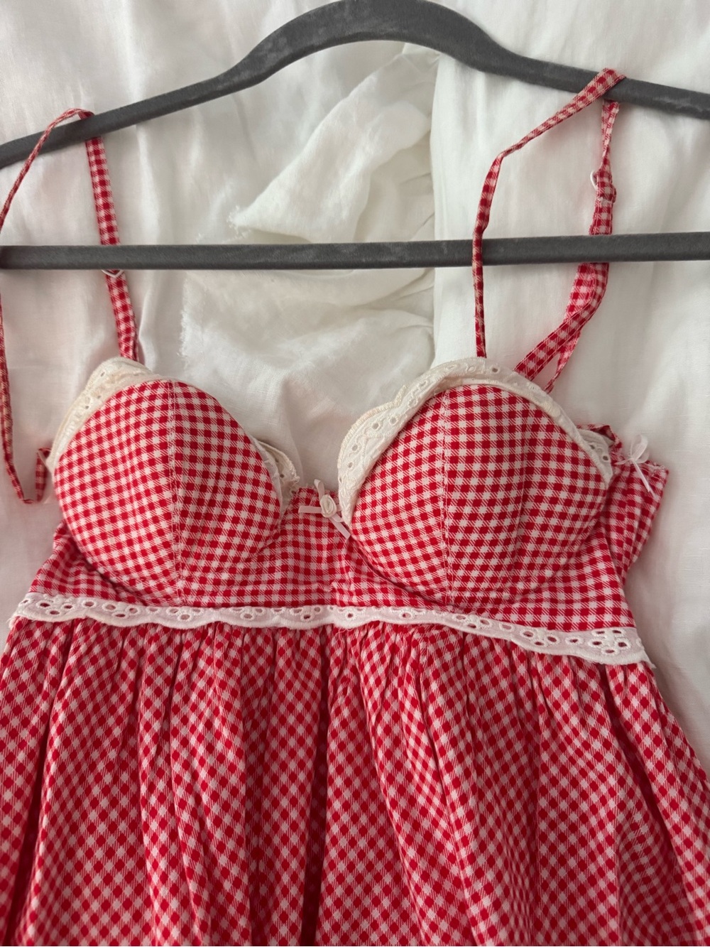 Kitteny Red Gingham Lace-Trim Women's Babydoll Dress